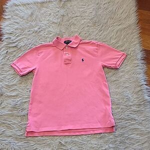 Polo ralph lauren girls pink and navy blue cotton short sleeve polo size medium